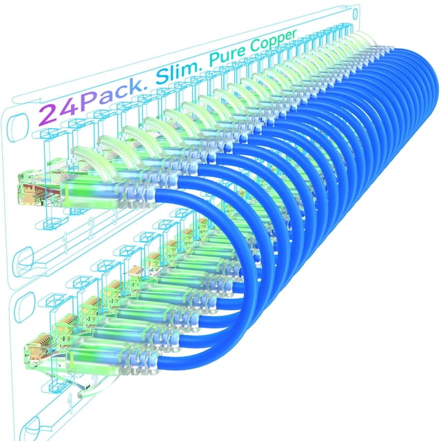 Cables de conexión Ethernet Sokqovt Cat6a de 7 pies, 10 G, 550 MHz (paquete de 24)