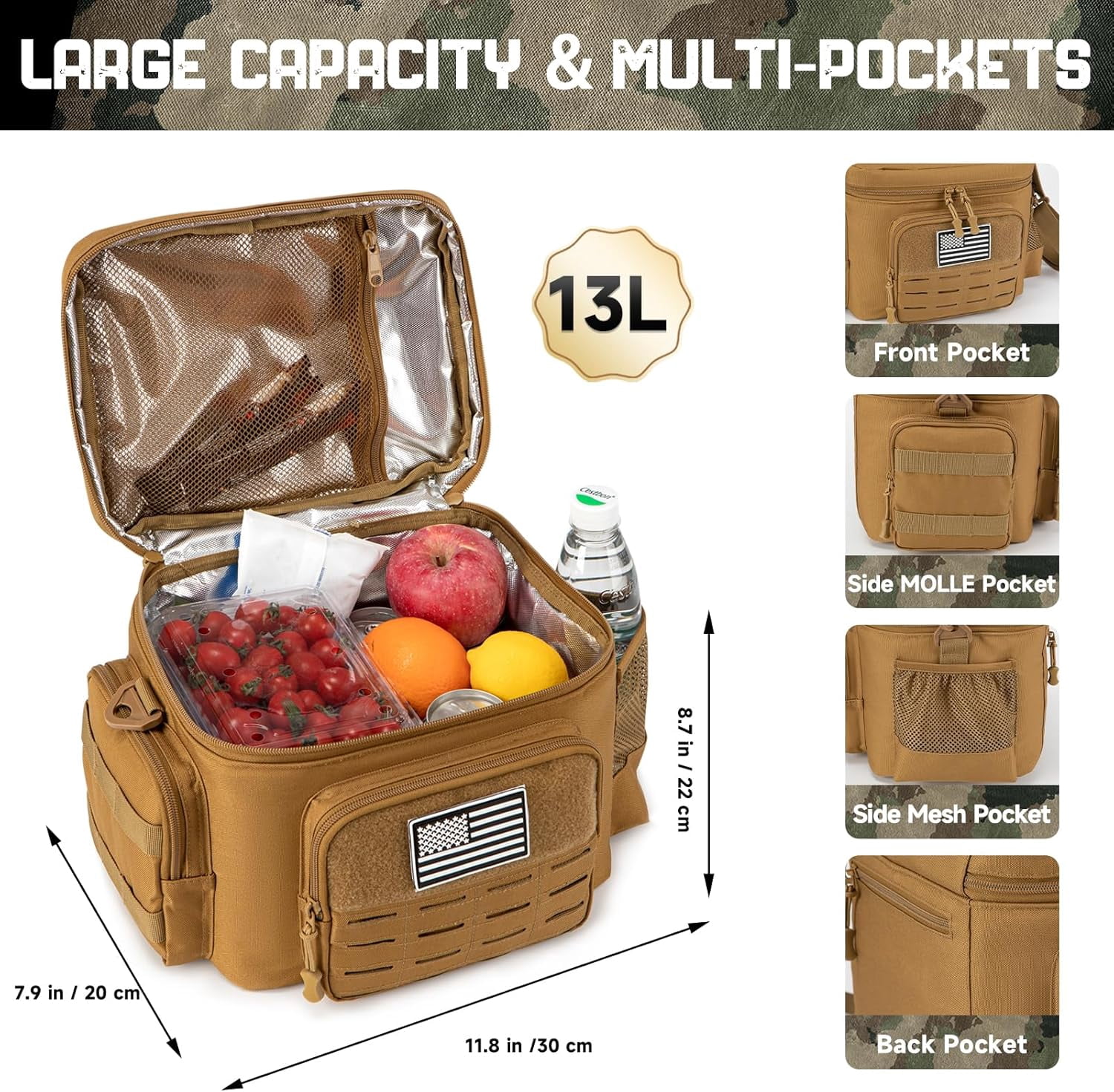 favastee Tactical Lunch Bag for mens Military heavy duty lunch box work Leakproof insulated Durable Thermal Cooler Bag for Adult Meal for Office Camping Picnic Pail MOLLE Webbing