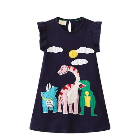 

Dresses For Girls Kids Baby 2023 Spring And Summer New Girls Short Sleeved Dress Printed Dinosaur Summer Princess Dress