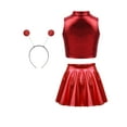 thumbnail image 2 of Linjinx Kids Girls 3Pcs Space Alien Outfits Metallic Crop Tops with Skirts And Headwear Set Red 14, 2 of 6