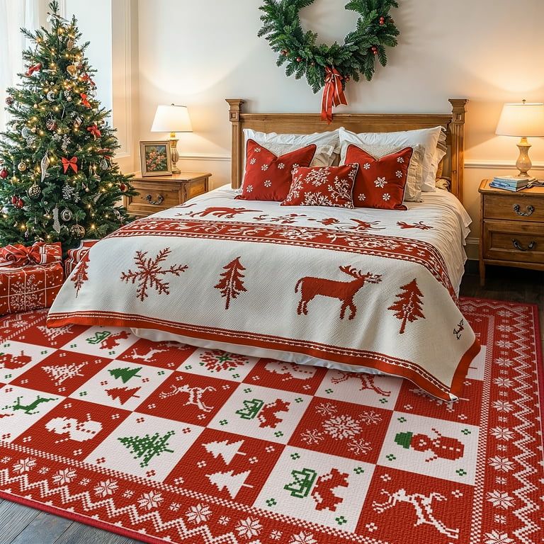 MCOW Alfombra de Navidad 5x7, Decoración de Casa, Lavable a