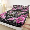 thumbnail image 3 of Homewish Bohemain Moth Full Size Sheets,Spooky Gothic Skeleton Bed Sheets,Pink Flower Floral Sheet Sets For Girls Teens,Ultra Soft Home Decor,4pcs, 3 of 7