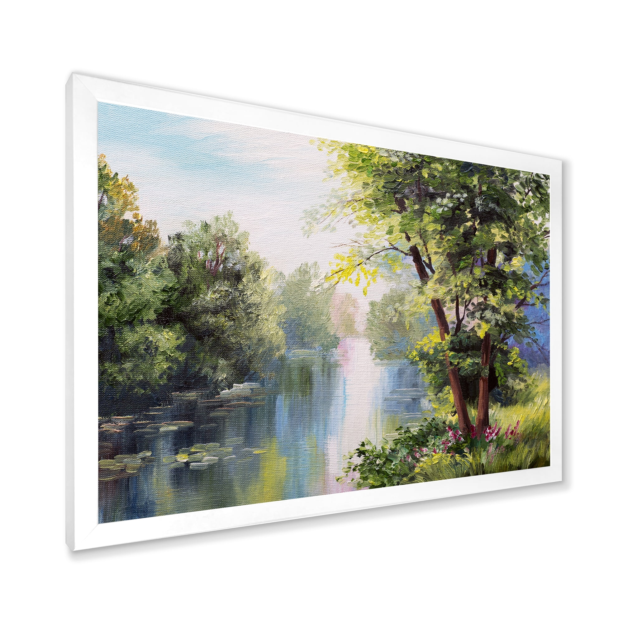Designart 'Lake In The Forest Summer Day - Landscape' Lake House Framed Art Print