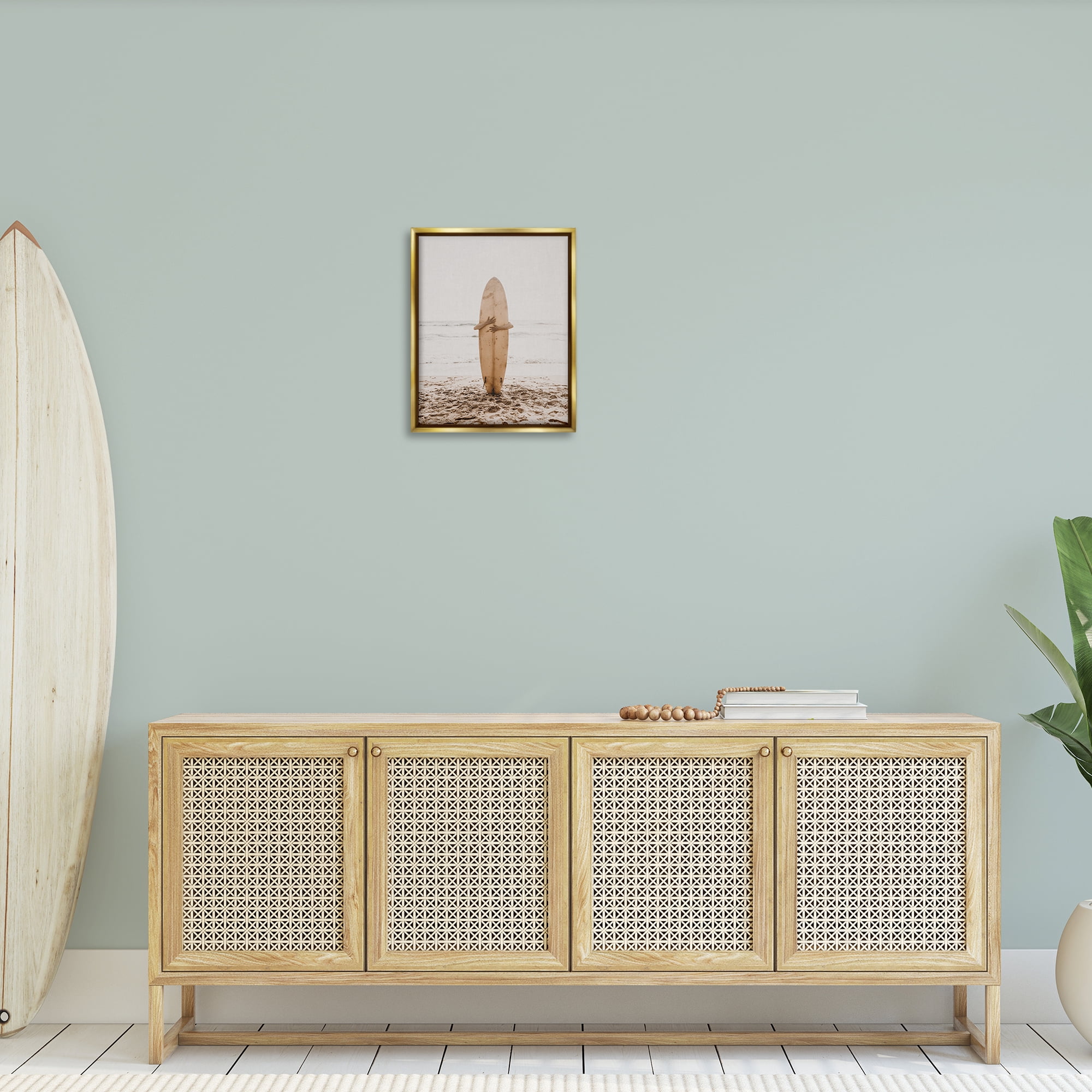 Stupell Industries Surf Ready Board Sports Photography Gold Floater Framed Canvas Art Print Wall Art, 17 x 21
