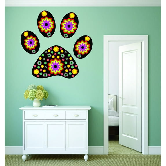 Living Room Art Colorful Floral Animal Pawprint Footprint Design 20x30 Inches