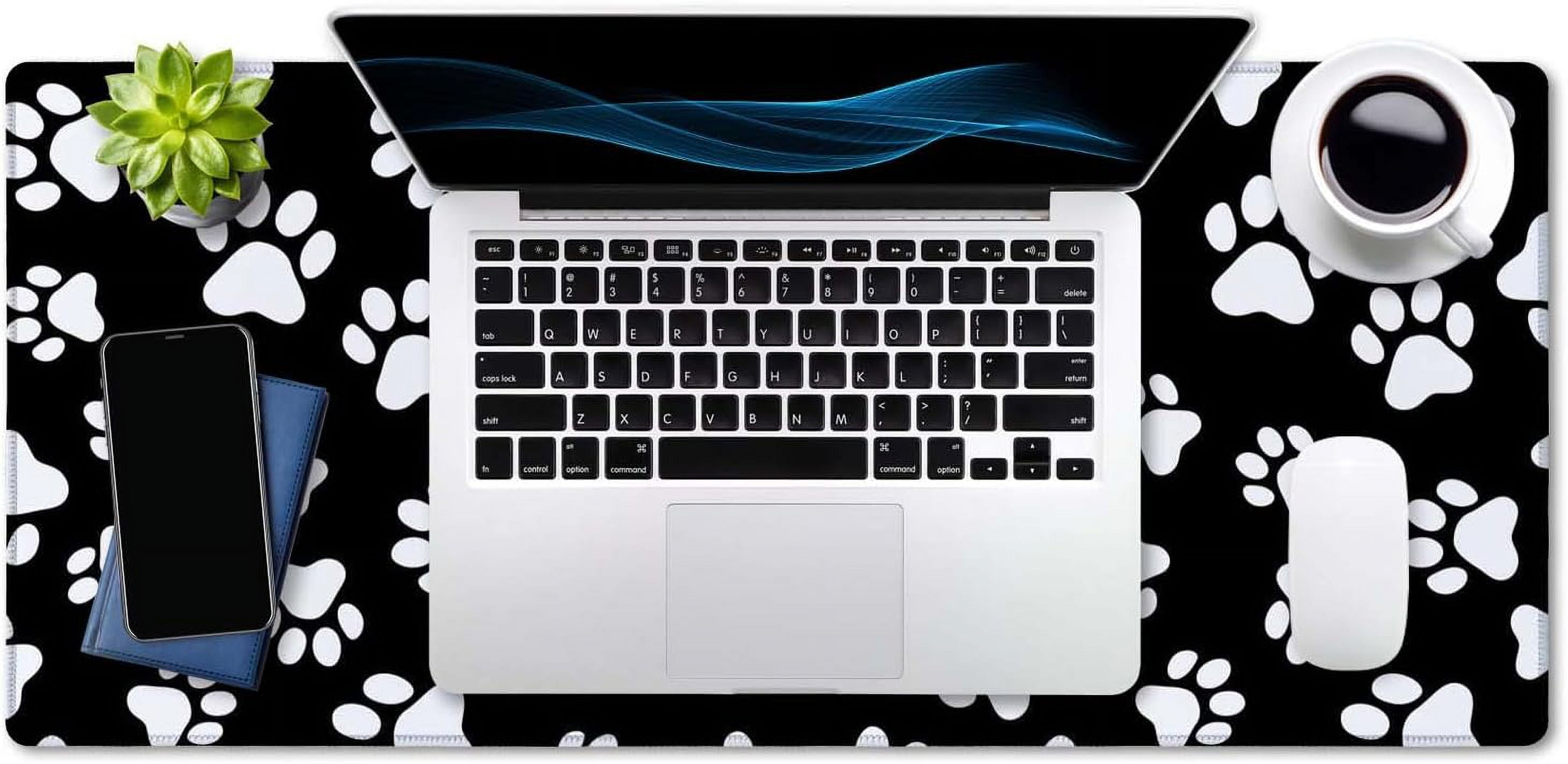 Gaming Mouse Pad, Extended Mouse Pad, 35.5x15.7inch XXL Large Big Computer Keyboard Mouse Mat Desk Pad with Non-Slip Base and Stitched Edge for Home Office Gaming Work, Black White Paws