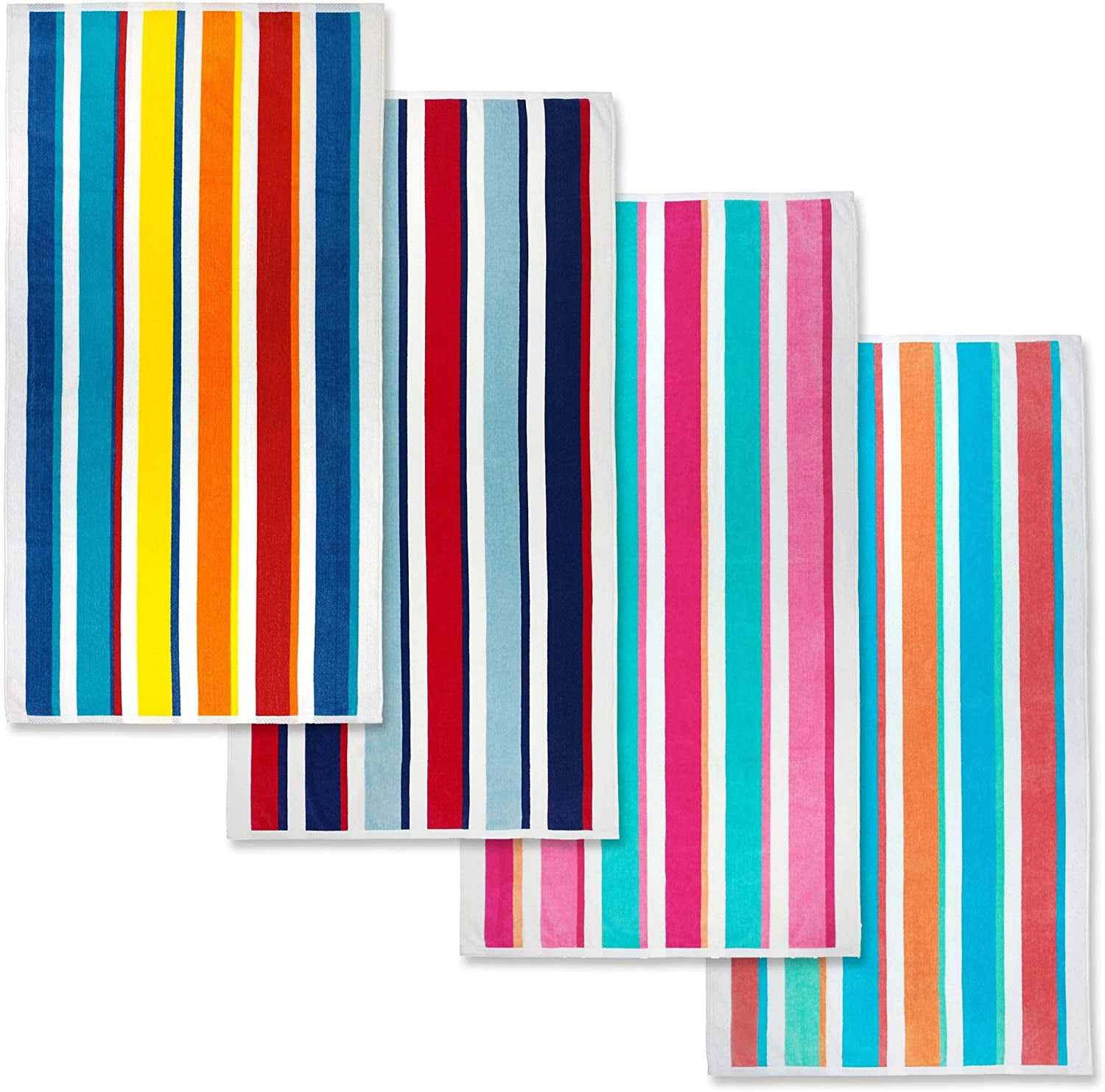 Kaufman 4 Pack 100% Cotton Multicolor Joey Cabana Stripe Beach Pool Towel 32' x 62'