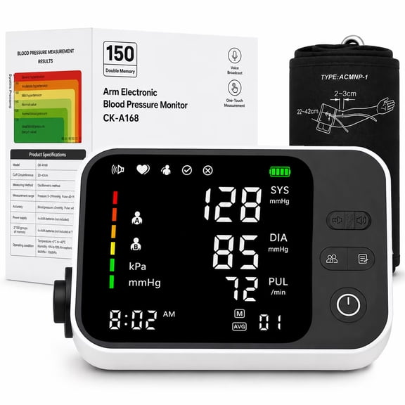 Moonsun Automatic Upper Arm Blood Pressure Monitor,Voice Broadcast with Quick Mute, Large Cuff 8.7”-16.6”, 2-User Memory, for Home Use