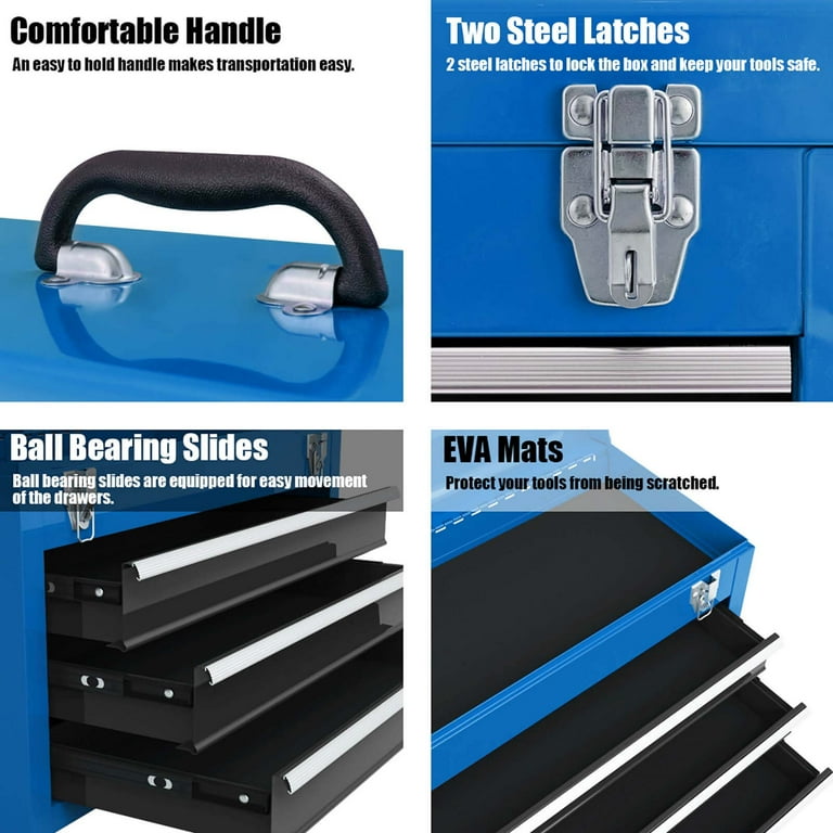 Costway, Portable Tool Chest, 3-Drawer Organizer with Top Tray
