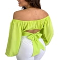 thumbnail image 2 of Women Tie Back Crop Top Off Shoulder Puff Sleeve Ruched Bust Tops Shirt Blouse, 2 of 4