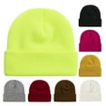 thumbnail image 4 of harmtty Warm Winter Hat Unisex Stretchy Knitted Solid Color Warm Soft Ear Protection High Elasticity Regular Fit Winter Fall Beanie Women Men Cap Fluorescent Yellow, 4 of 7