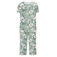 thumbnail image 3 of CLOISE Sleep Sets for Women 2-Piece Comfort Short Sleeve Sleepwear Tees and Comfortable Capri Pants Loungewear Sets Soft Button Plisse Flower Print Cute Pajamas, 3 of 4