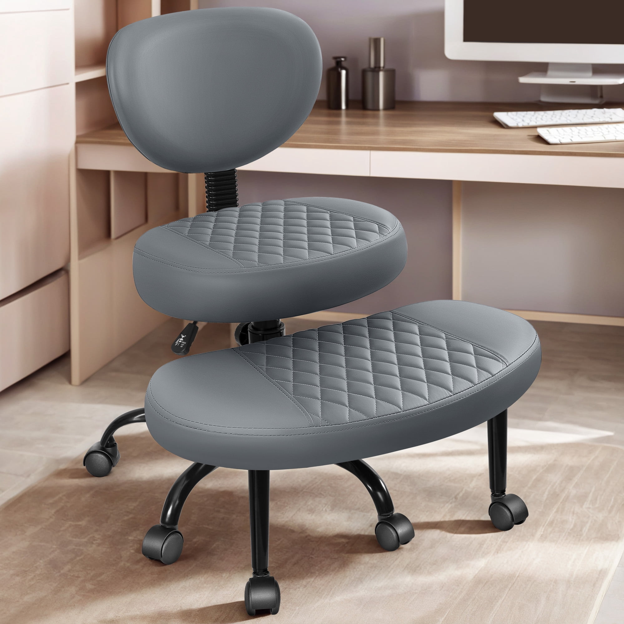 Primy Ergonomic Cross Legged Office Chair, ADHD Meditation Yoga Chair with Back Support, Adjustable Height Kneeling Chair for Adults with Wide Seat