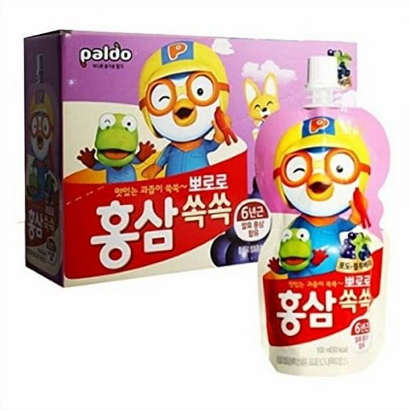 Paldo Pororo Pouch Red Ginseng Grape 3.38fl.oz x 10