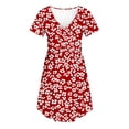 thumbnail image 5 of Women's Dresses Fashion Print V-Neck Short Sleeve Loose Pleated Knee Length Dress Red XL, 5 of 7