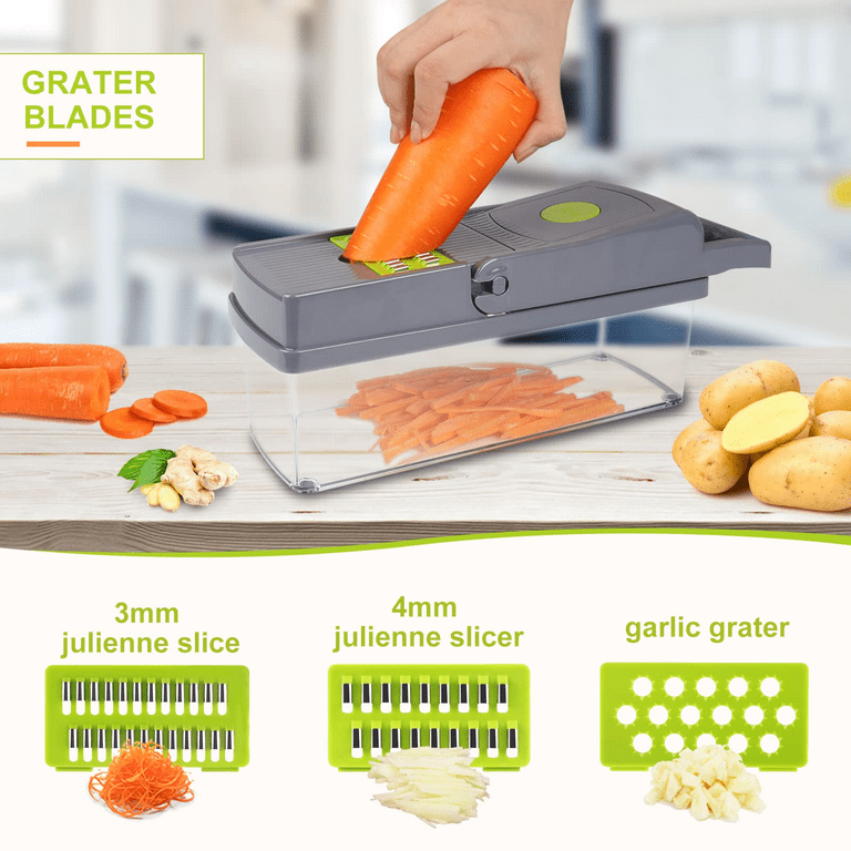 Kitchen Chopping Artifact, for Vegetables Cutting Frozen Meal or Sausages  Food Chopper, Potato Slicer with Container, Thickness Adjuster Multi Blades