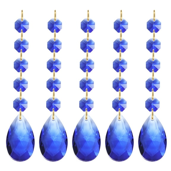Uxcell Teardrop Crystal Chandelier Pendants Beads, 5 Pack 135mm Length 38mm Prisms Parts Beads Blue