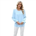 thumbnail image 2 of Blusa de Larga Abullonada para Mujer, Elegante, Informal, con Cuello Redondo, de , Holgada y Plisada. Azul XXL, 2 of 9
