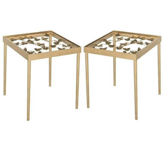 Home Square Butterfly Accent End Table in Gold and Clear - Set of 2