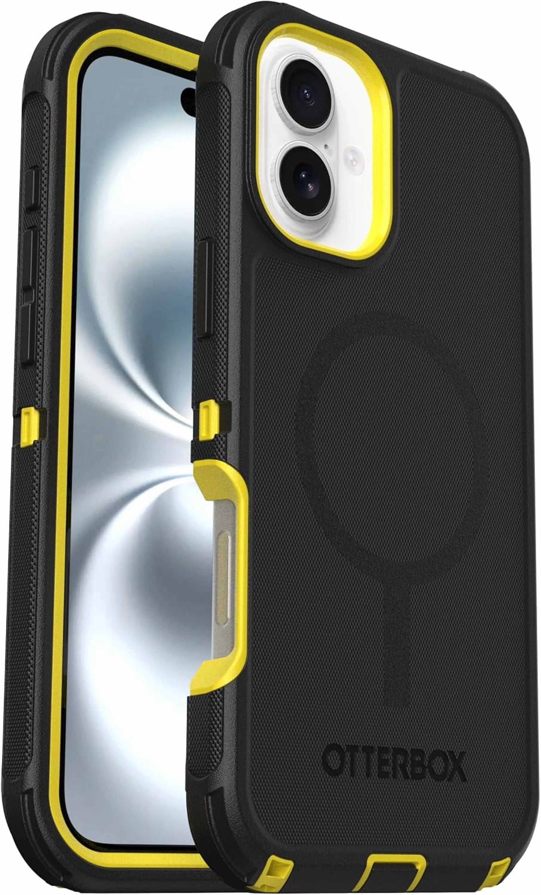 OtterBox iPhone 16 Plus (Only) - Defender Series MagSafe Case - Night (Black & Yellow) - Holster Clip Included - Built-in Magnets - Screenless - Rugged & Durable - with Port Protection - Non-Retail