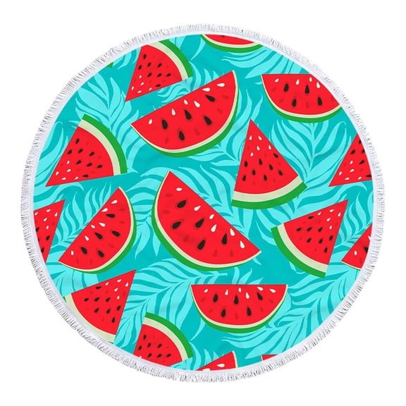 Holloyiver Microfiber Beach Towels, Oversized Round Beach Blanket Sand Free Quick Dry Watermelon Circle Bath Towel, Absorbent Tropical Meditation Rug Yoga Mat Throw Fringe Tapestry 61"
