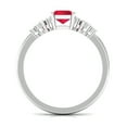 thumbnail image 2 of Emerald Cut Lab Created Ruby Ring with Diamond for Women (5X7 mm), 10K White Gold, US 4.00, 2 of 9