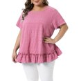 thumbnail image 4 of Agnes Orinda Women's Plus Size School College St. Patrick's Day Tops Layered Hem Crew Neck Short Sleeve Shirts Flowy Summer Casual Blouse 4X Pink, 4 of 6