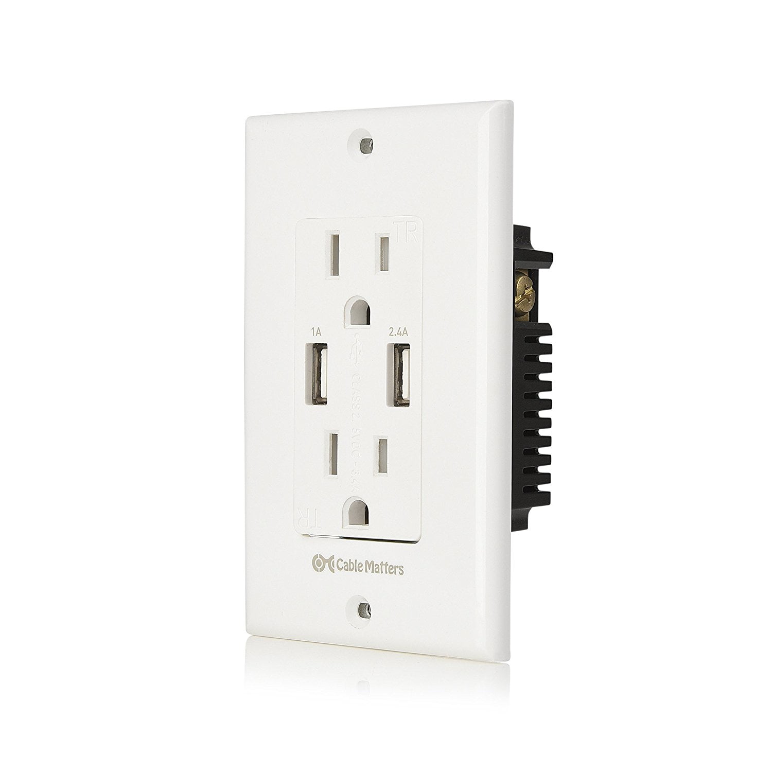 Cable Matters Tamper Resistant Duplex AC Outlet with 3.4A USB Charging and Faceplate 402021-WHT