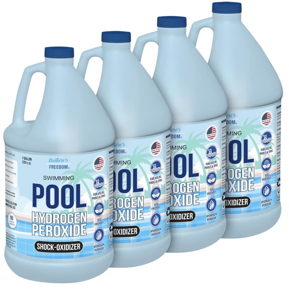 Nature's Freedom Hydrogen Peroxide 12%, Swimming Pool and Spa Chlorine Free Shock-Oxidizer (4 Gallon)