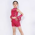 thumbnail image 4 of Mercatoo Kids Girls Sparkly Sequins Latin Outfit Crop Tops Shorts with Gloves 3 Piece Modern Jazz Cha Cha Dance Clothes Set, 4 of 8