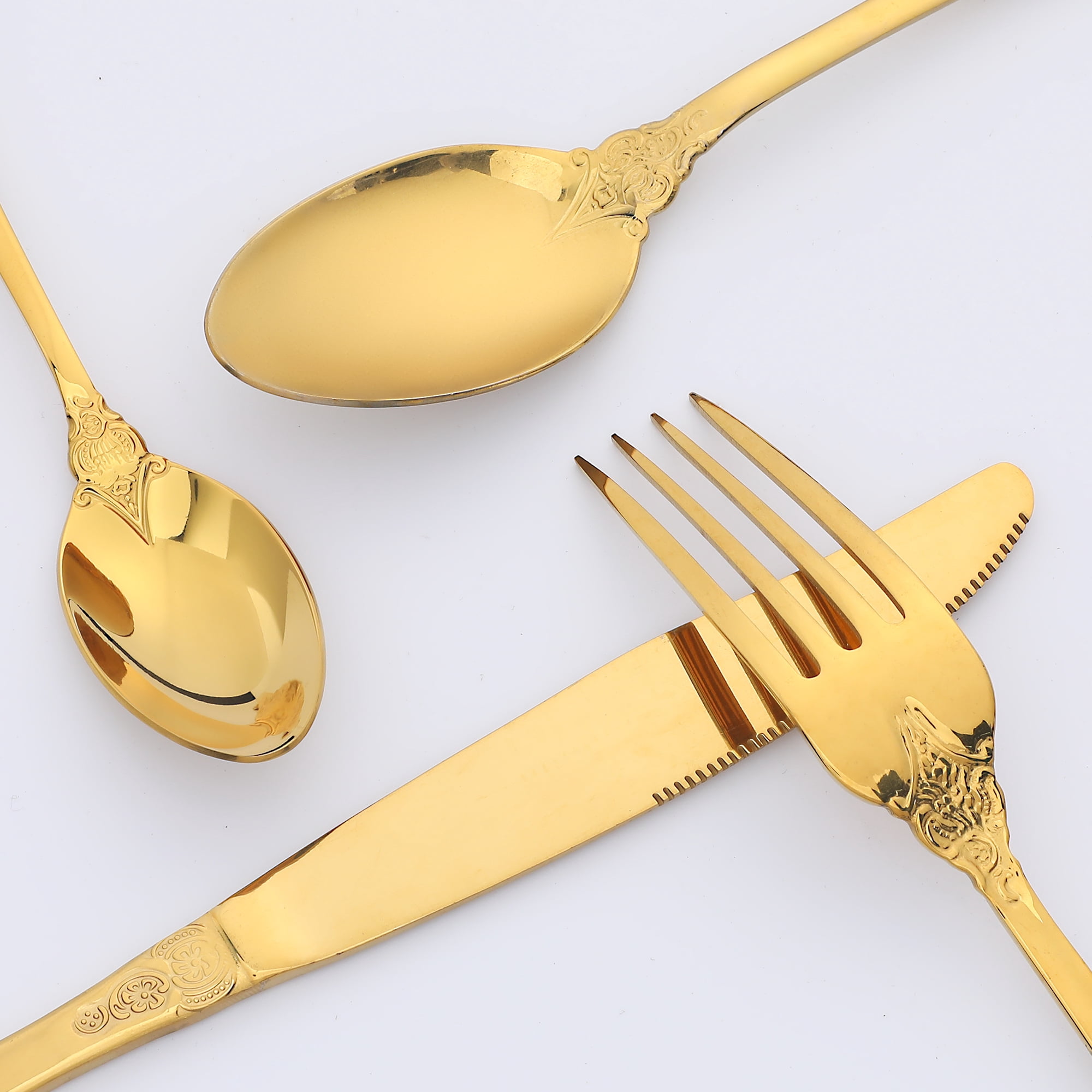Unique Bargains Silverware Set Stainless Steel Flatware Gold 4 Pcs
