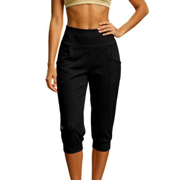 Drses Women's High Waist Soft Stretch Cropped Jogger Capri Pants, Elastic Cuff Pull On Straight & Wide Leg Yoga Workout Leggings with Side Pockets for Summer Daily Travel Outdoor Loungewear