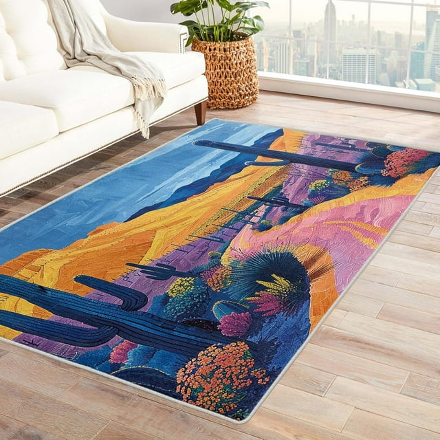 Cactus Rug for Living Room - 4x5 Rug - Cactus Rug - Tropical Plant Western Desert Area Rug - Cacti Rugs - Arizona Carpet