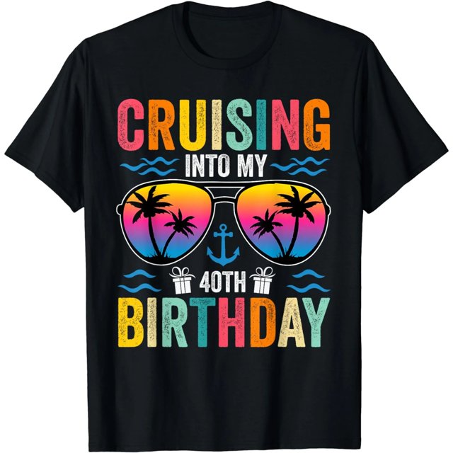 Camiseta de Cumpleaños 40 - "Crucero Familiar 40" para Mujer, Diseño Divertido, Negro