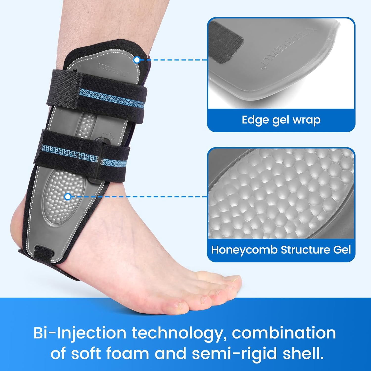 Velpeau Ankle Support Brace for Men & Women, Ankle Stabilizer, Stirrup Splint for Sprains, Tendonitis, Volleyball, Basketball, Sprained Ankle, Reversible Left & Right Foots, One Size (Foam Pad, Grey)
