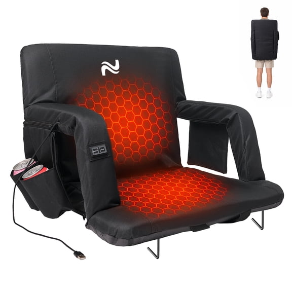 Sunyrisy Heated Stadium Seat for Bleachers, Wide Cushioned Chair with Back Support, 3 Heat Levels & 6 Recline Positions, Portable for Outdoor Sports and Events