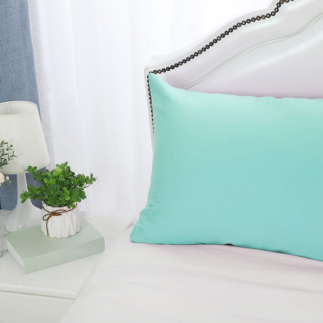 Unique Bargains Pillowcases 2-Piece Egyptian Cotton Pillow Cover Cyan Queen