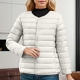 thumbnail image 2 of Bibifish Women's Down Jackets Casual Collarless Button Front Lightweight Jackets Winter Daily Wear Packable Down Jackets With Pockets, 2 of 5