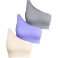 thumbnail image 1 of SURJDE Women's 3 Piece Medium Support Crop Top One Shoulder Ribbed Seamless Removable Cups Workout Exercise Sport Bra, 1 of 3