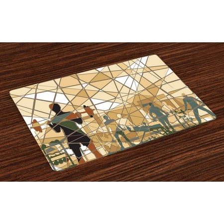 Black Slate Placemats Fitness Placemats Set of 4 Mosaic Design of People Exercising in a Gym Barbells Weightlift, Washable Fabric Place Mats for Dining Room Kitchen Table Decor,Slate Blue Pale Brown Black, by Ambesonne ()