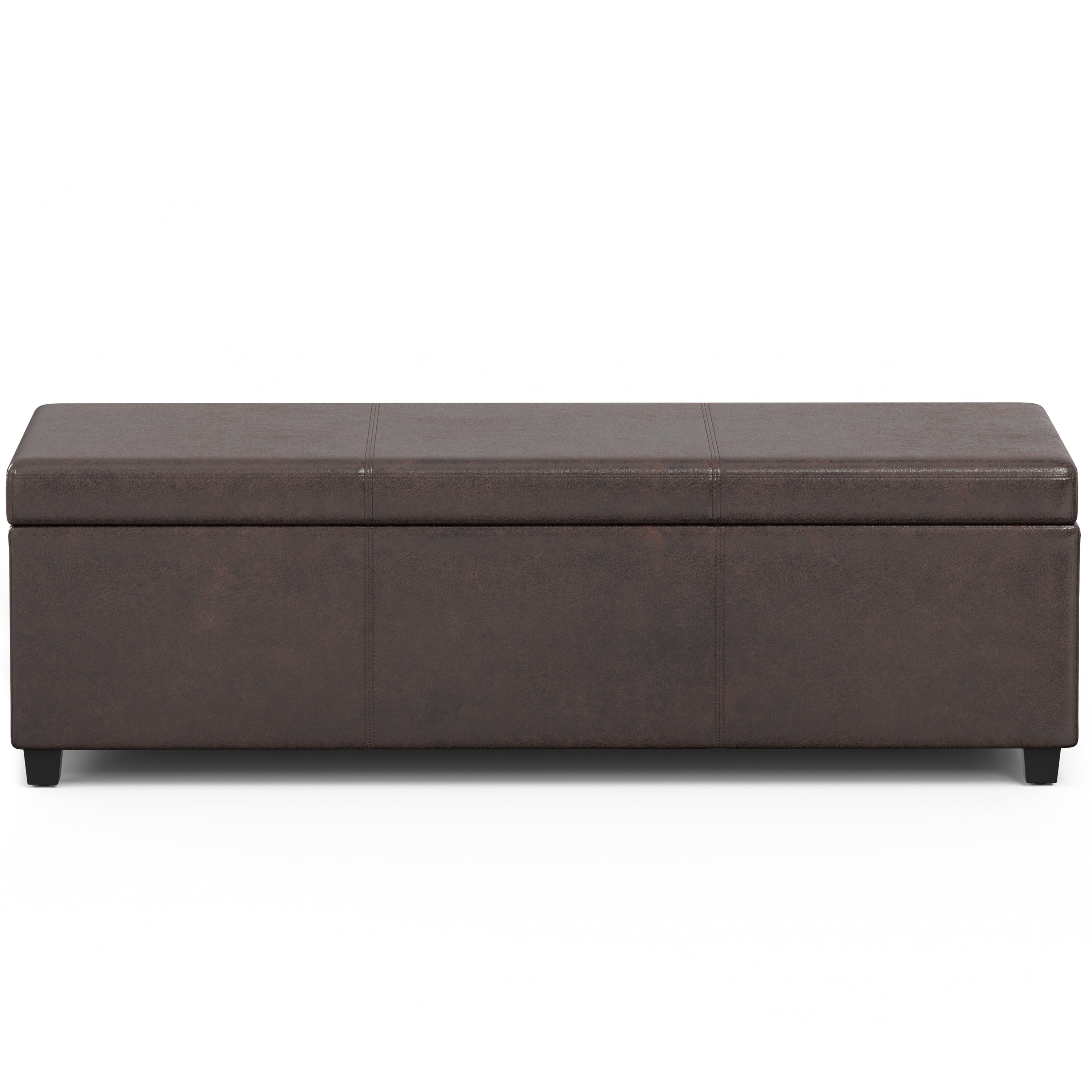 Avalon 54 inch Wide Contemporary Extra Large Storage Ottoman Bench in Distressed Brown Vegan Leather