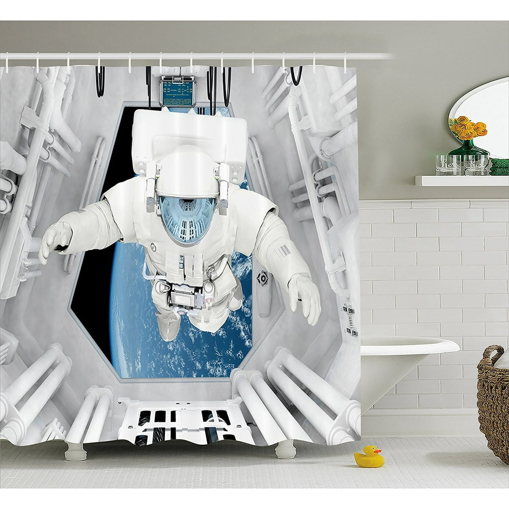 Outer Space Decor Shower Curtain by , Astronaut inside Spaceship Cosmic