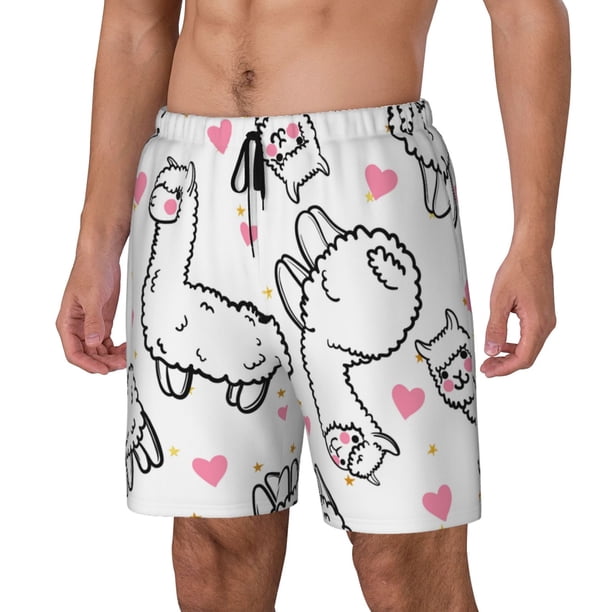 Balery Alpacas and Hearts Bañador para hombre, shorts de playa de secado rápido con entrepierna y forro de compresión-Small