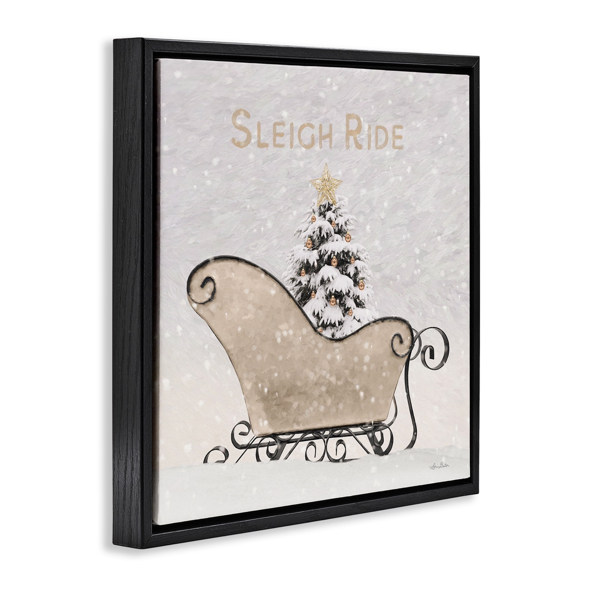 Stupell Industries Sleigh Ride Winter Scene Holiday Painting Black Floater Framed Canvas Art Print Wall Art, 25 x 25