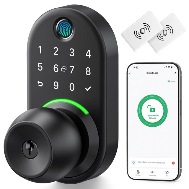 Cerradura de puerta inteligente con teclado con perilla, cerradura digital de entrada sin llave Yamiry con manija, perilla electrónica de huella digital para puerta principal, genera código de acceso