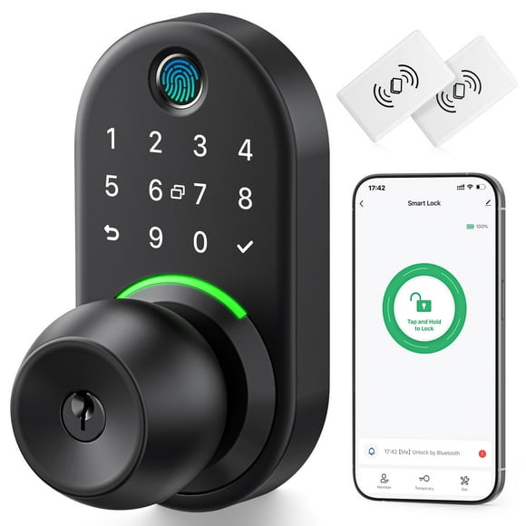 Cerradura de puerta inteligente con teclado con perilla, cerradura digital de entrada sin llave Yamiry con manija, perilla electrónica de huella digital para puerta principal, genera código de acceso
