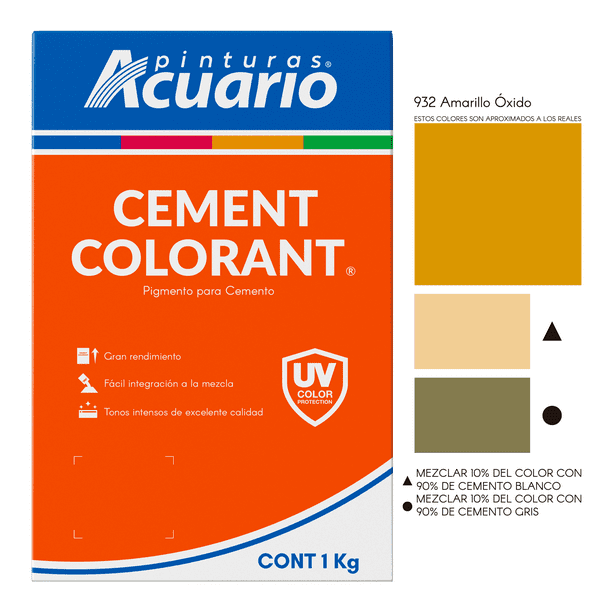 Pigmento Para Cemento Pinturas Acuario Cement Colorant 1 Kilo Amarillo Oxido