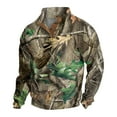 thumbnail image 2 of Men's Camo Print Stand Collar Sweatshirt, Spring Fall Outdoor Casual Button Front Pullover for Hiking, Sports,Green,M, 2 of 4