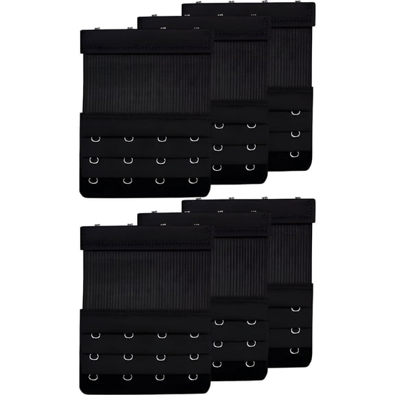 TELOLY Bra Strap Extension Elastic Bra Extender 4 Hook for Plus Size Black 6Pcs