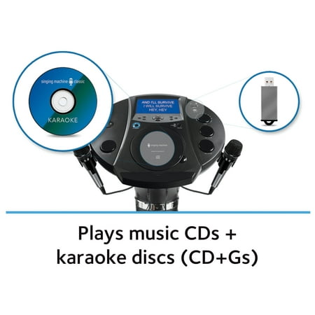 Singing Machine ISM1030BT Bluetooth Pedestal Karaoke System with Resting Tablet Cradle and 7"LCD Color Monitor and Two Microphones, Black